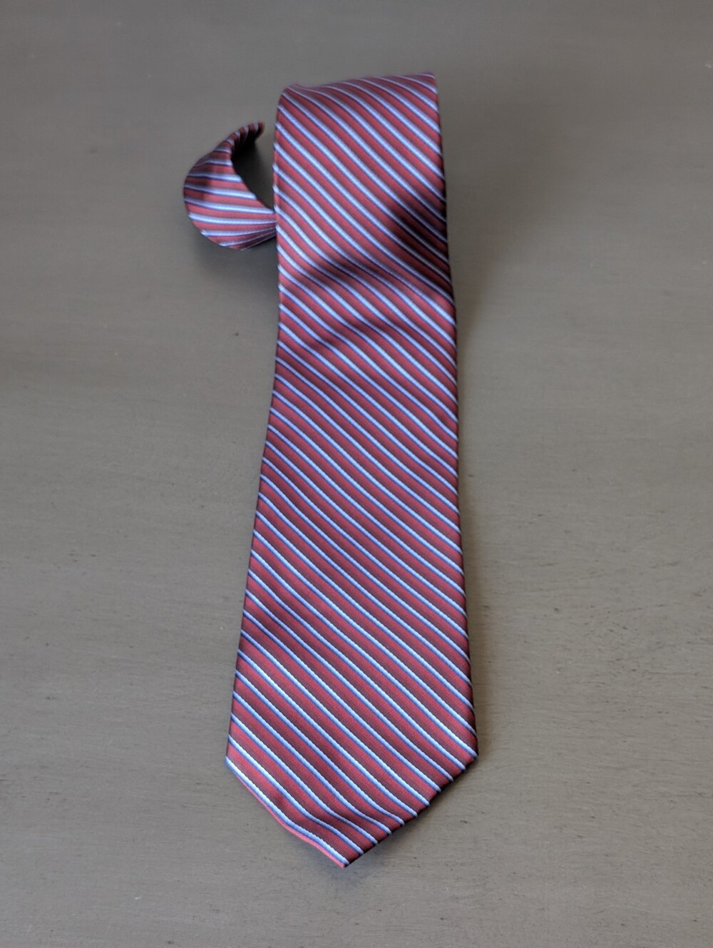 Claiborne Dark Purple Silk Tie with Blue and White Diagonal Stripes